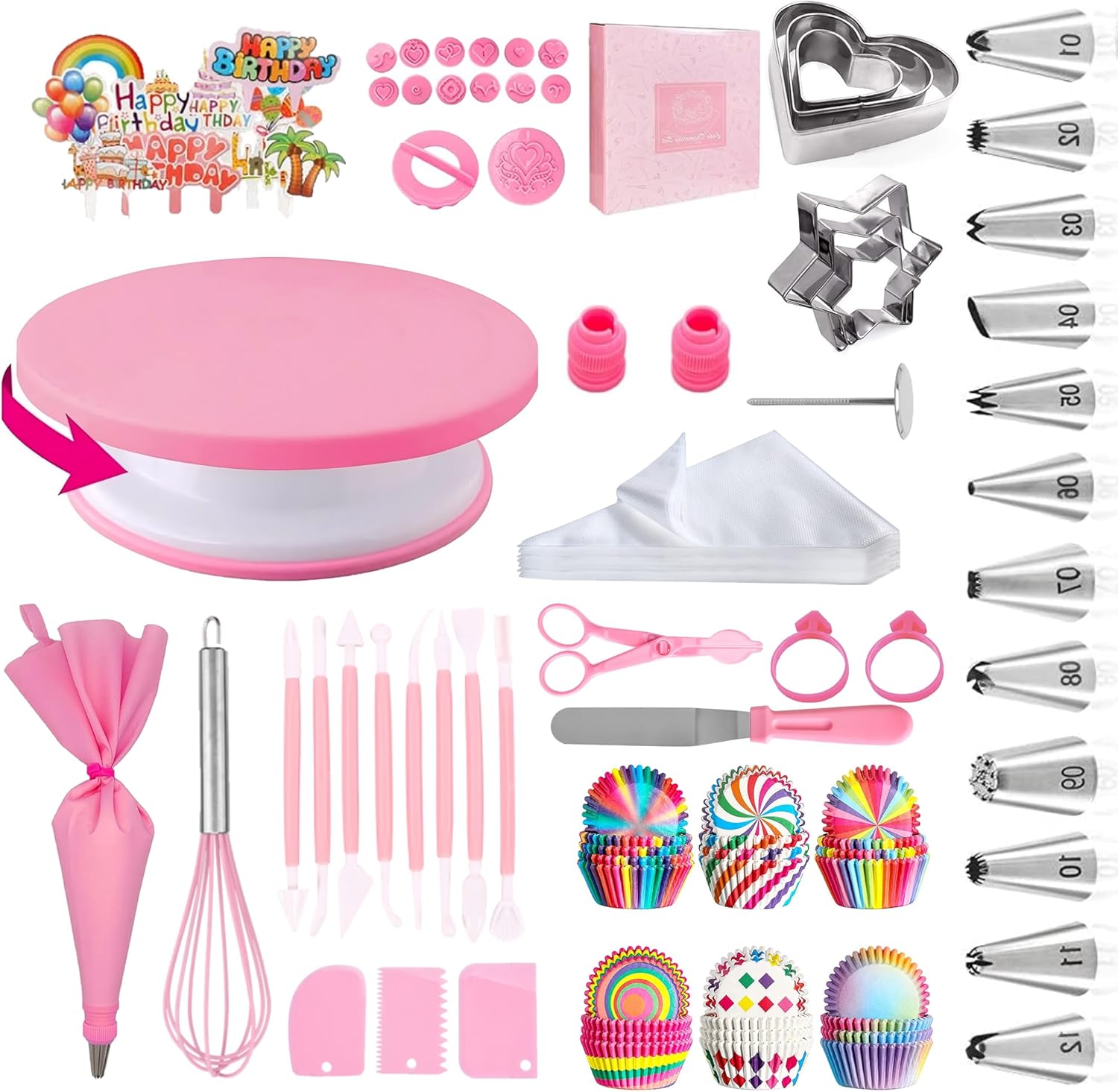 Adocfan Cake Decorating Kit 255pcs with Turntable and Tips