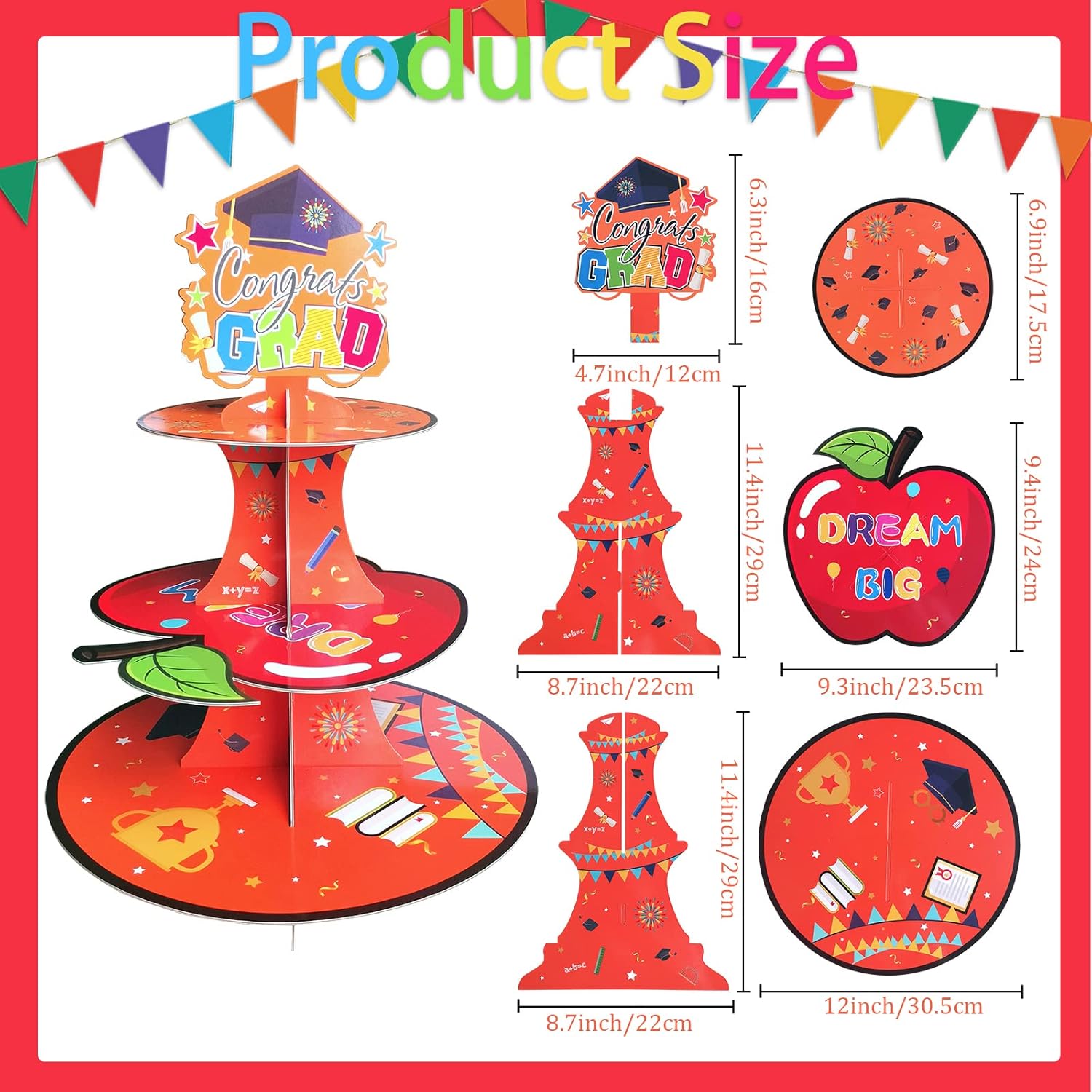 Kindergarten Graduation Cupcake Stand - 3 Tier Cardboard Dessert Tower with Congrats Grad Topper