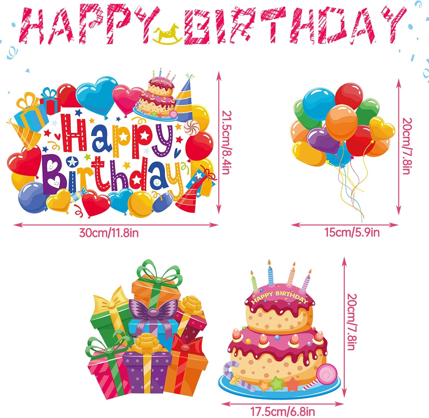 4 Piece Birthday Car Magnets with Reflective Design