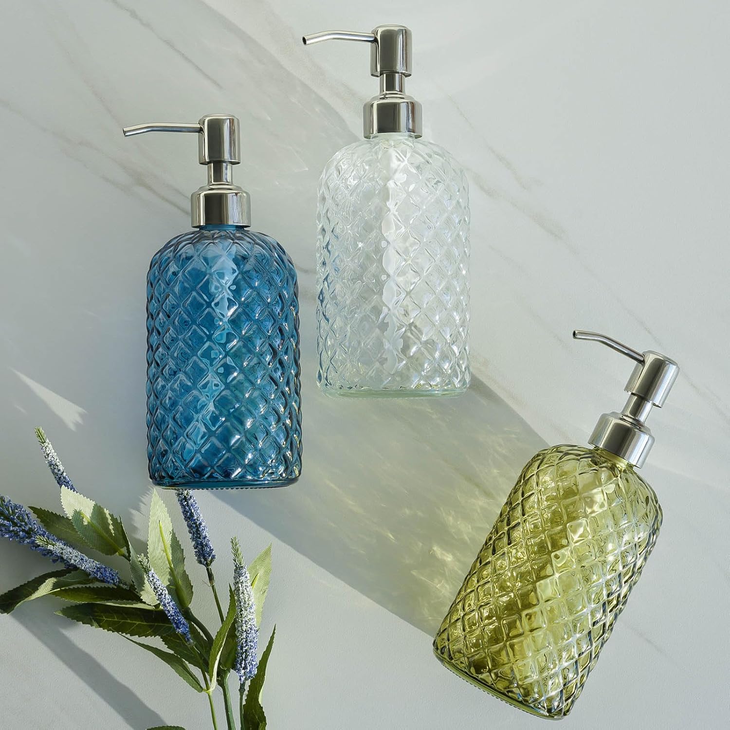 JASAI 18 Oz Gem Patterned Glass Soap Dispenser