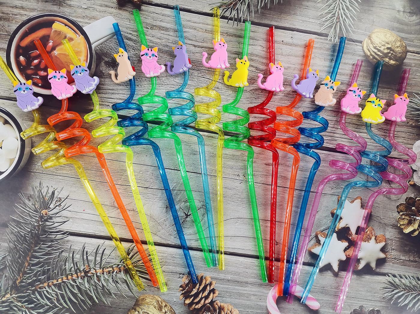 20 Reusable Plastic Straws with Cat Designs