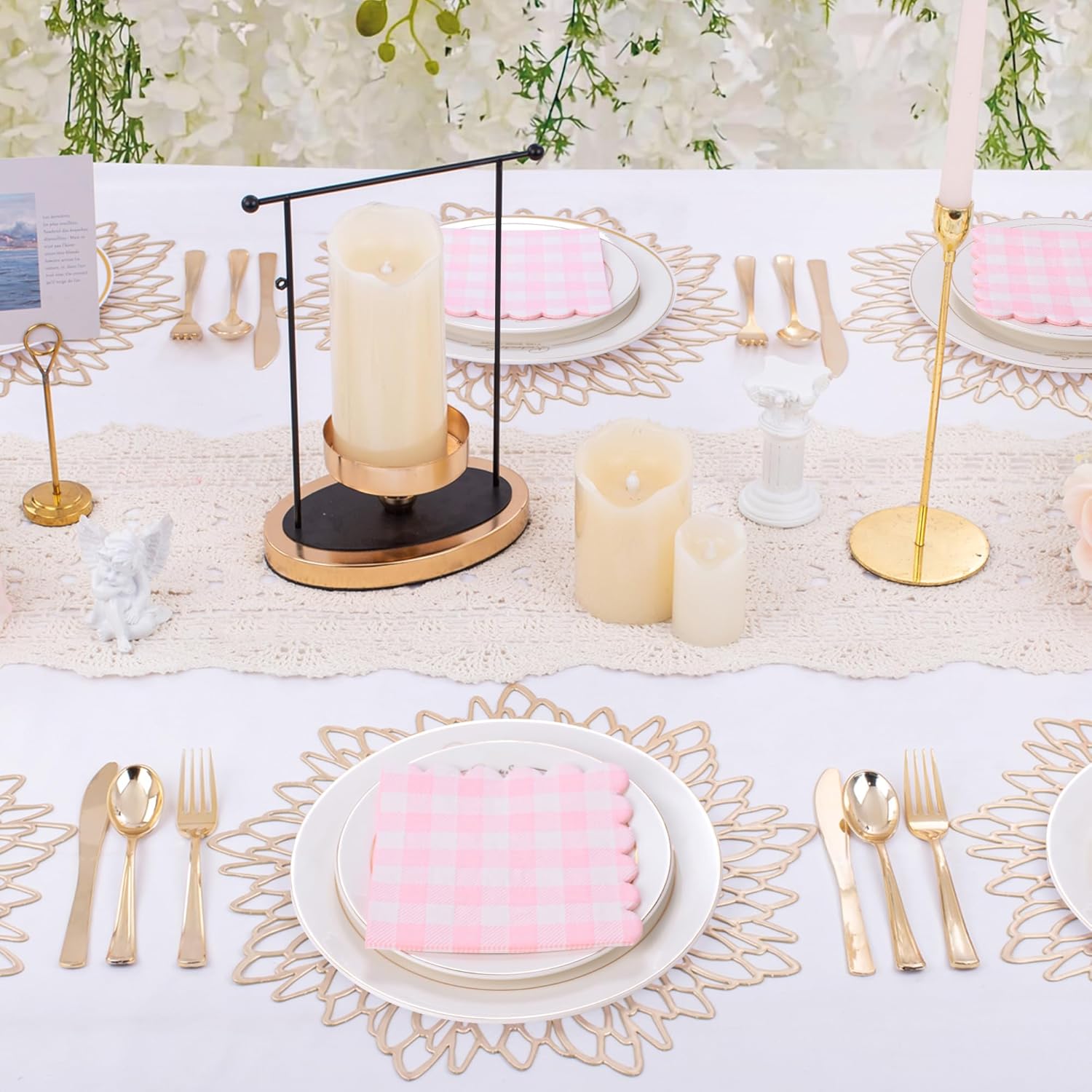 100 Pcs Pink Gingham Cocktail Napkins 5x5 Inches Scalloped