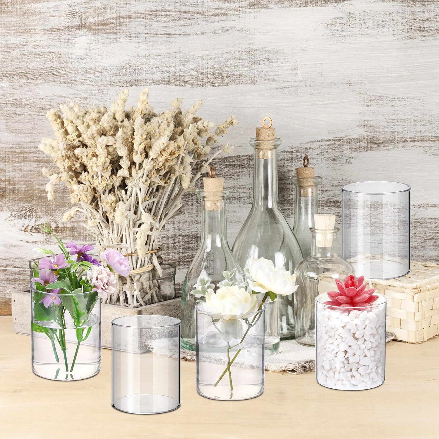 Vesici 20 Pcs Clear Plastic Cylinder Vases 4 Inch