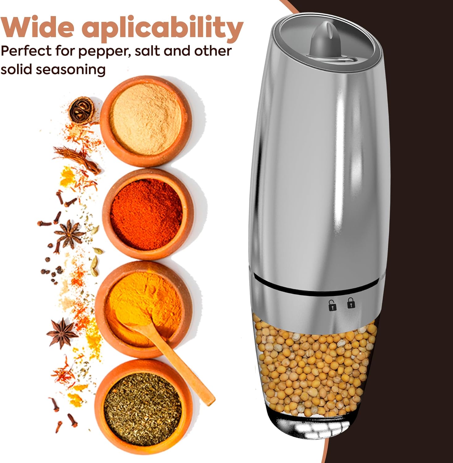Electric Salt and Pepper Grinder Set with LED Light and Battery