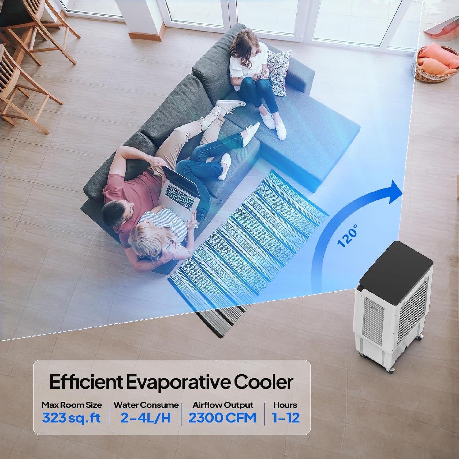 ROVSUN 2300CFM Portable Air Cooler with 4 Ice Boxes and Remote Control