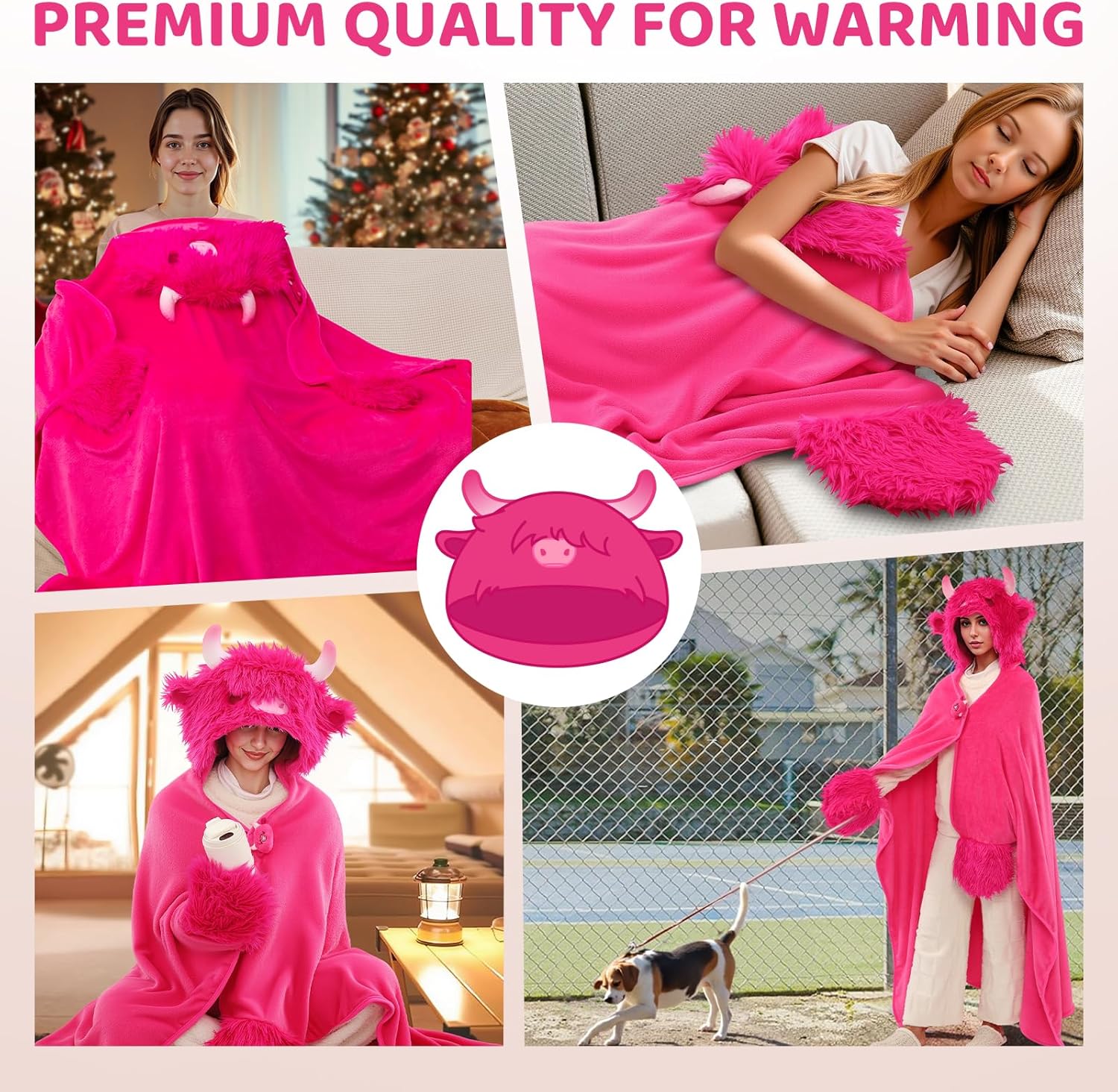 Ultimate Softness Highland Cow Hoodie Blanket - Cozy Flannel Wearable Blanket for Women