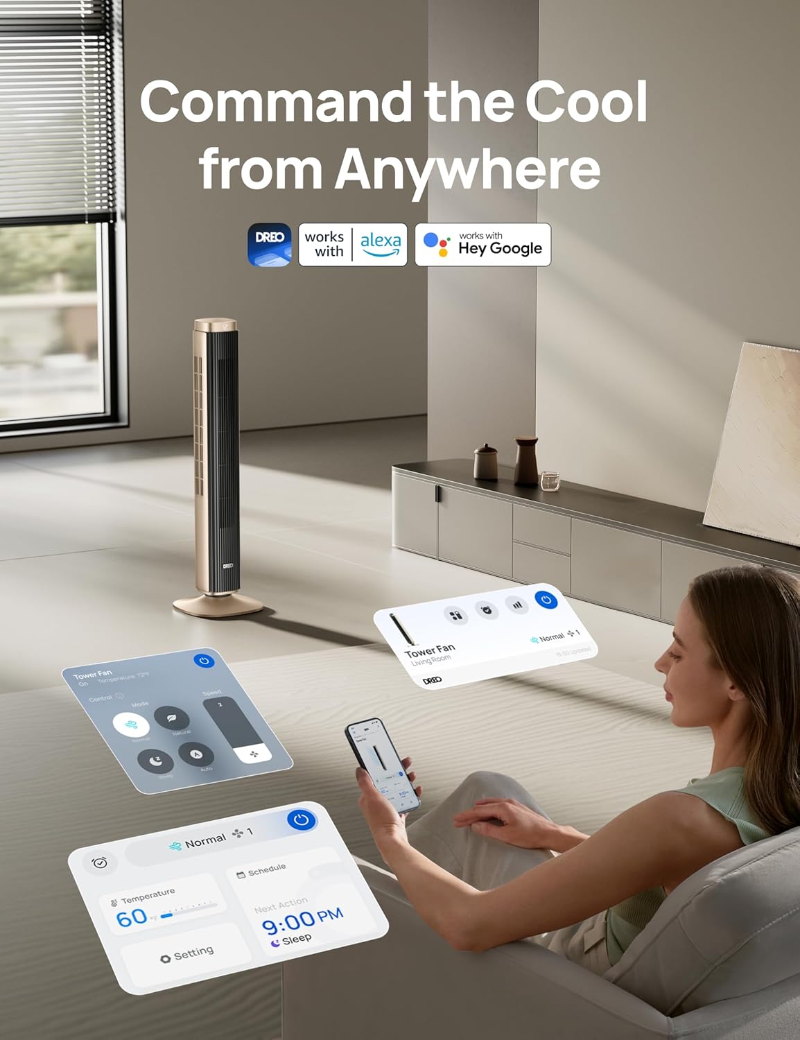 Dreo Tower Fan for Bedroom with 40ft Airflow and 12 Speeds