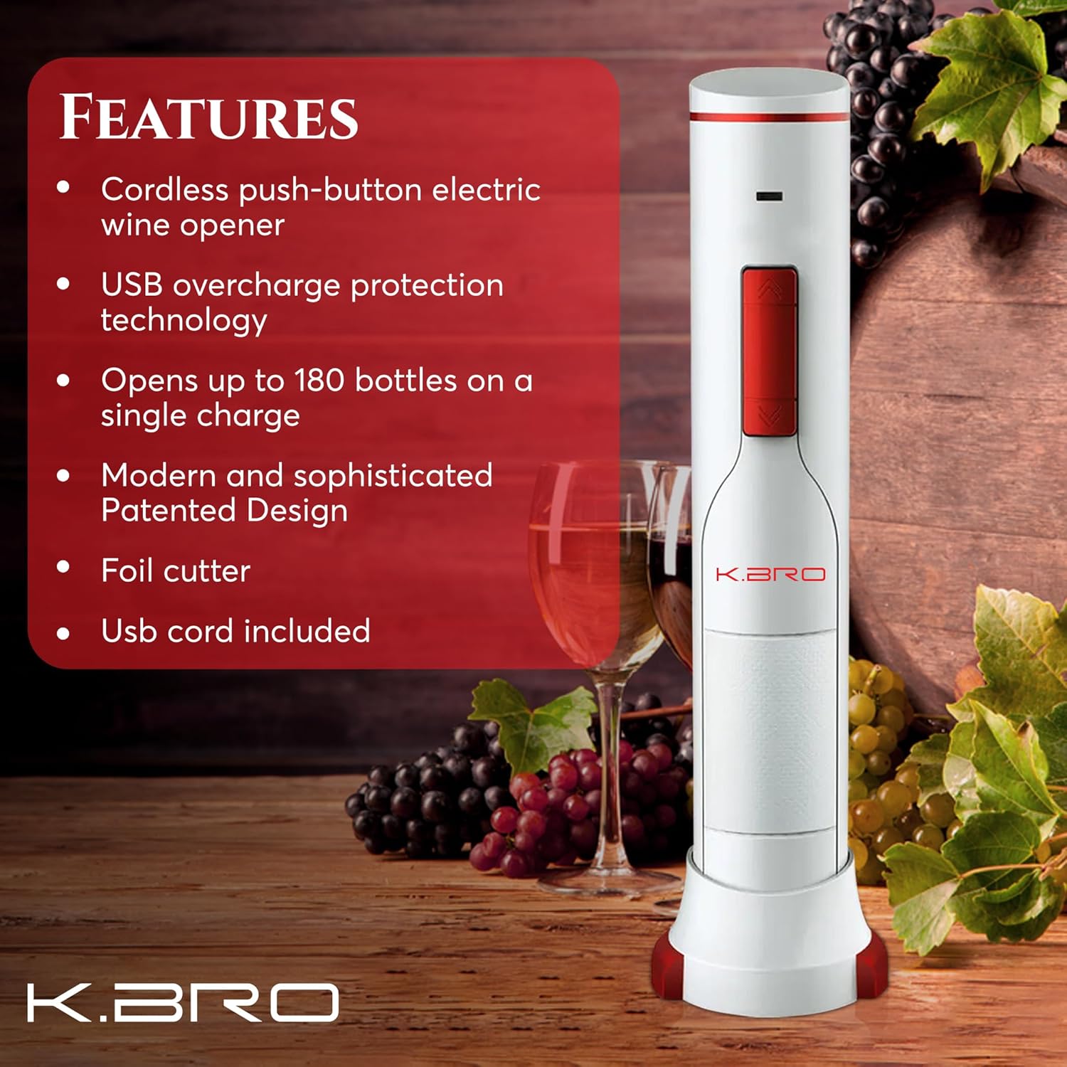 Rechargeable Electric Wine Opener With Foil Cutter