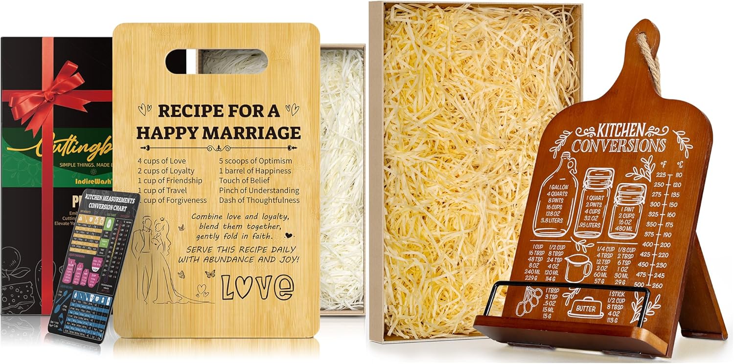 Happy Marriage Bamboo Cutting Board with Cookbook Stand