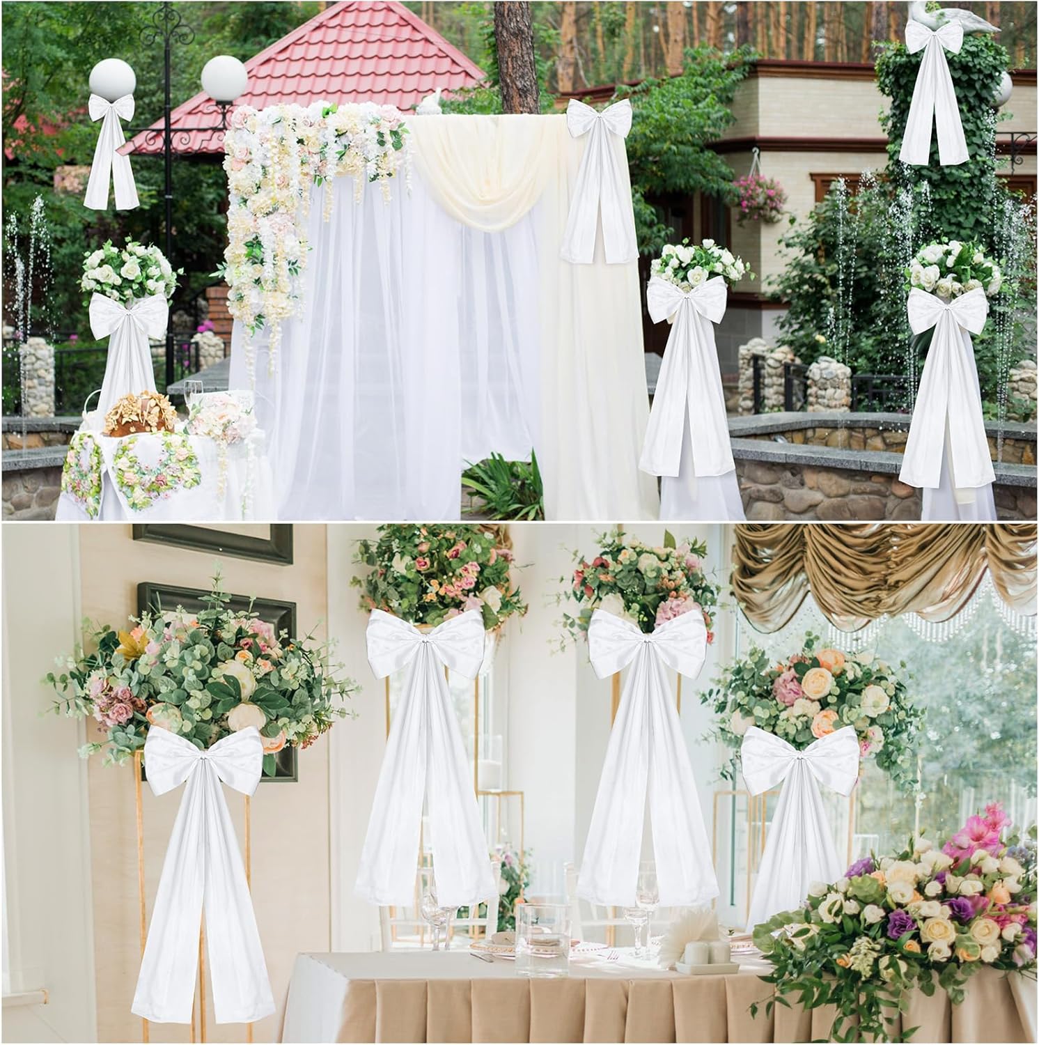 12 Pack White Wedding Pew Bows with Long Tails