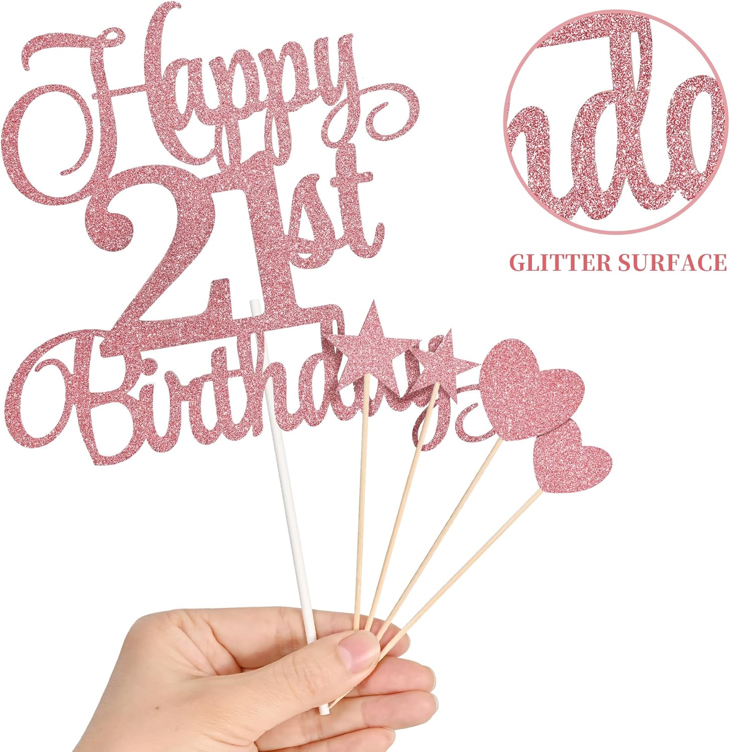 21st Birthday Cake Toppers Set with Glitter Decorations Rose Gold