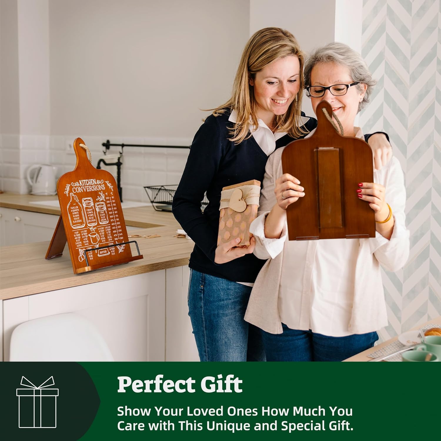 Happy Marriage Bamboo Cutting Board with Cookbook Stand