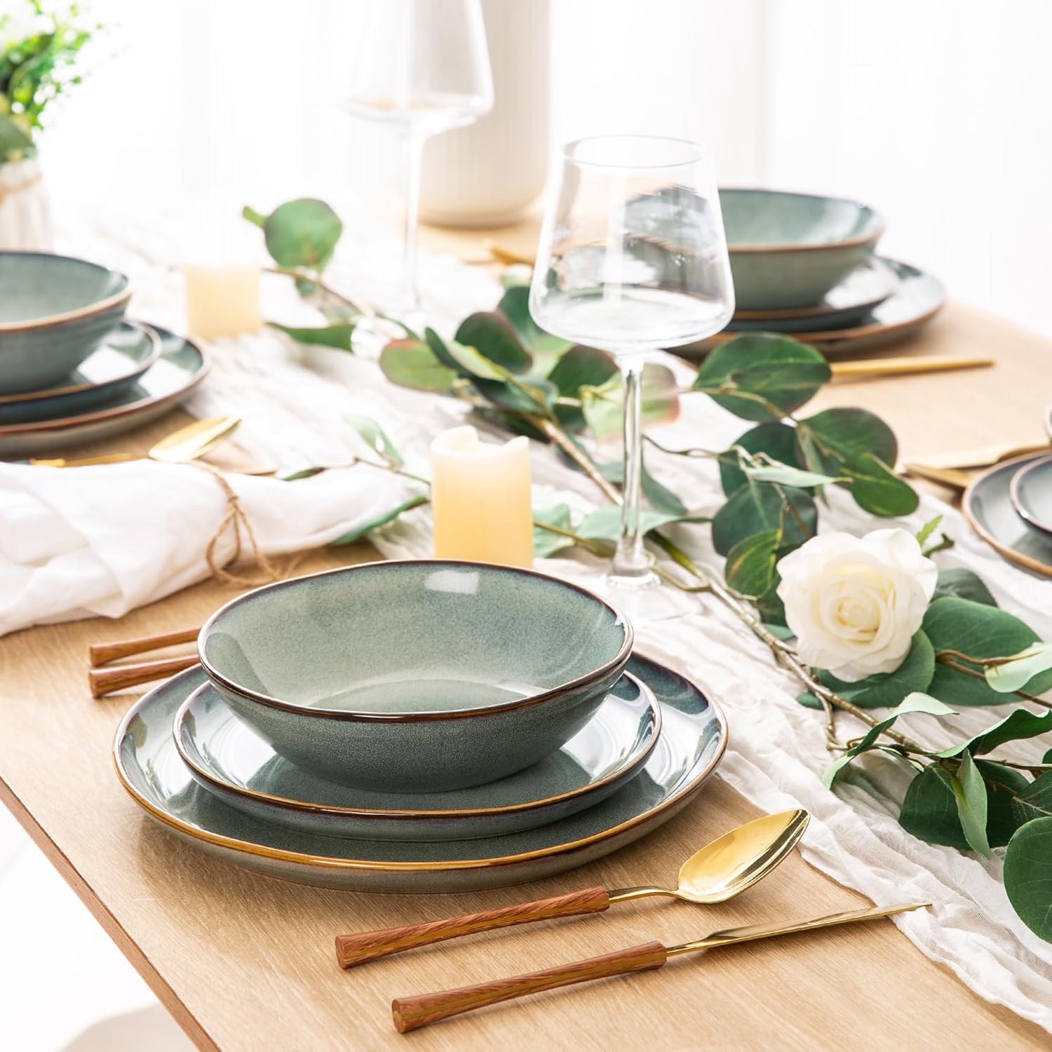 AmorArc Ceramic Dinnerware Set 36Pcs Handmade Reactive Glaze Plates and Bowls
