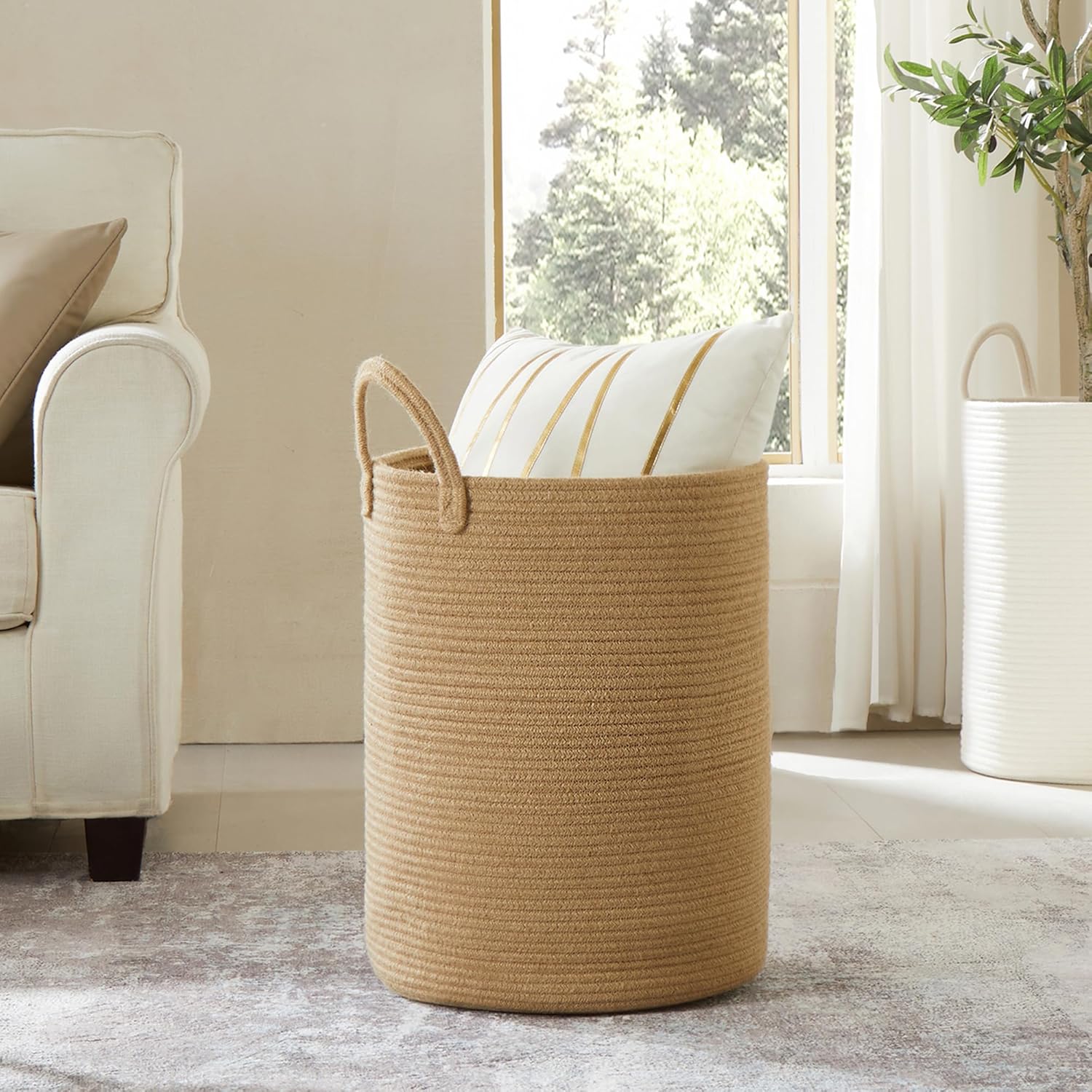 62L Jute Woven Laundry Basket for Baby Nursery Kids Room
