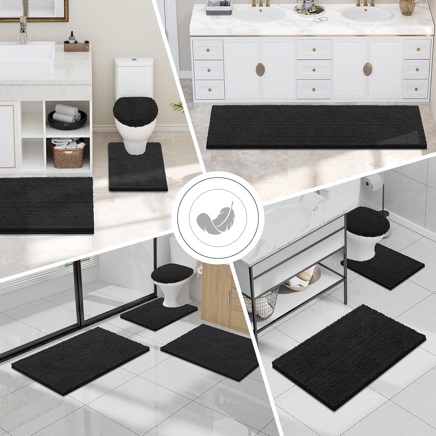Smiry Luxury Chenille Bath Rug 30x20 Black