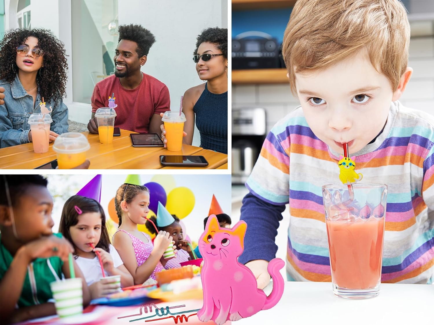 20 Reusable Plastic Straws with Cat Designs