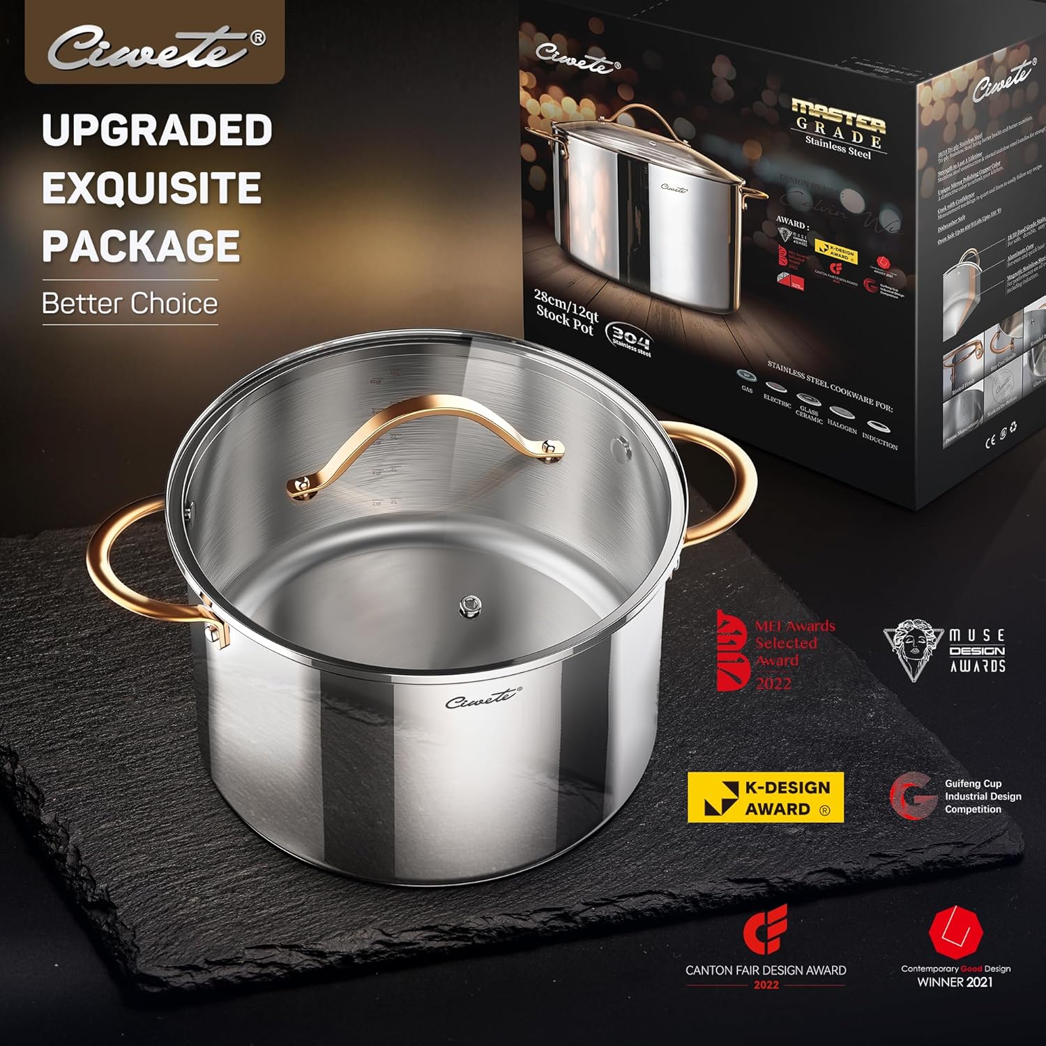 Ciwete Stock Pot 8 Quart 12 Quart