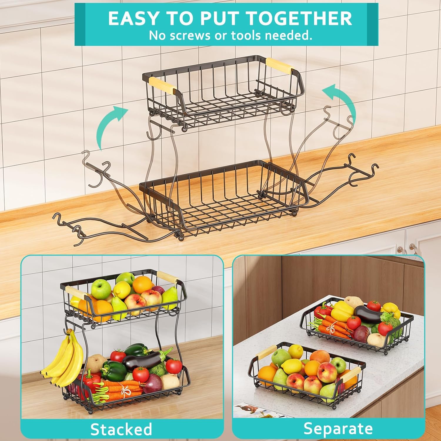 ANTOPY 2 Tier Fruit Basket with Banana Hangers