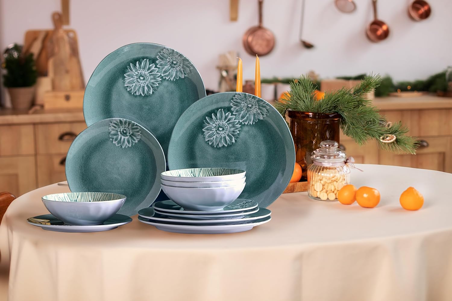 Artworld Lotus Turquoise Fade 12PCS Melamine Dinnerware Set