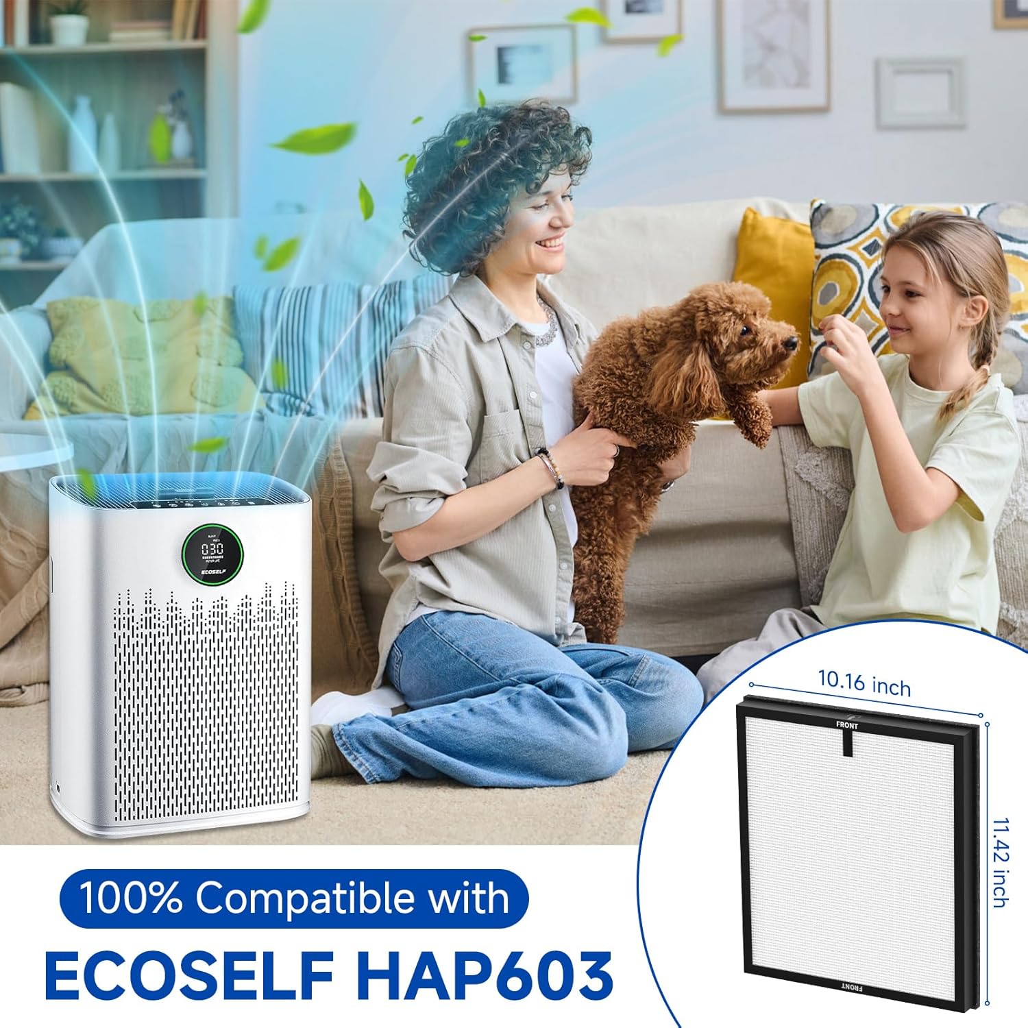 2 Pack HAP-603 HAP-603WF Replacement Filter for ECOSELF Air Purifier