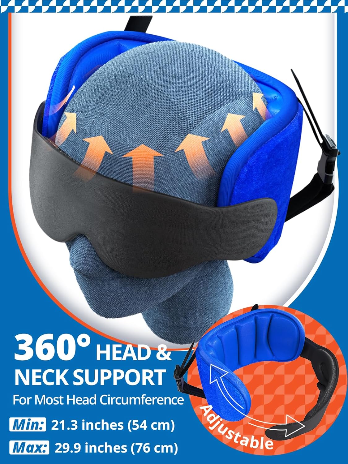 Sarisun Travel Pillow with Eye Mask and Head Strap - Black