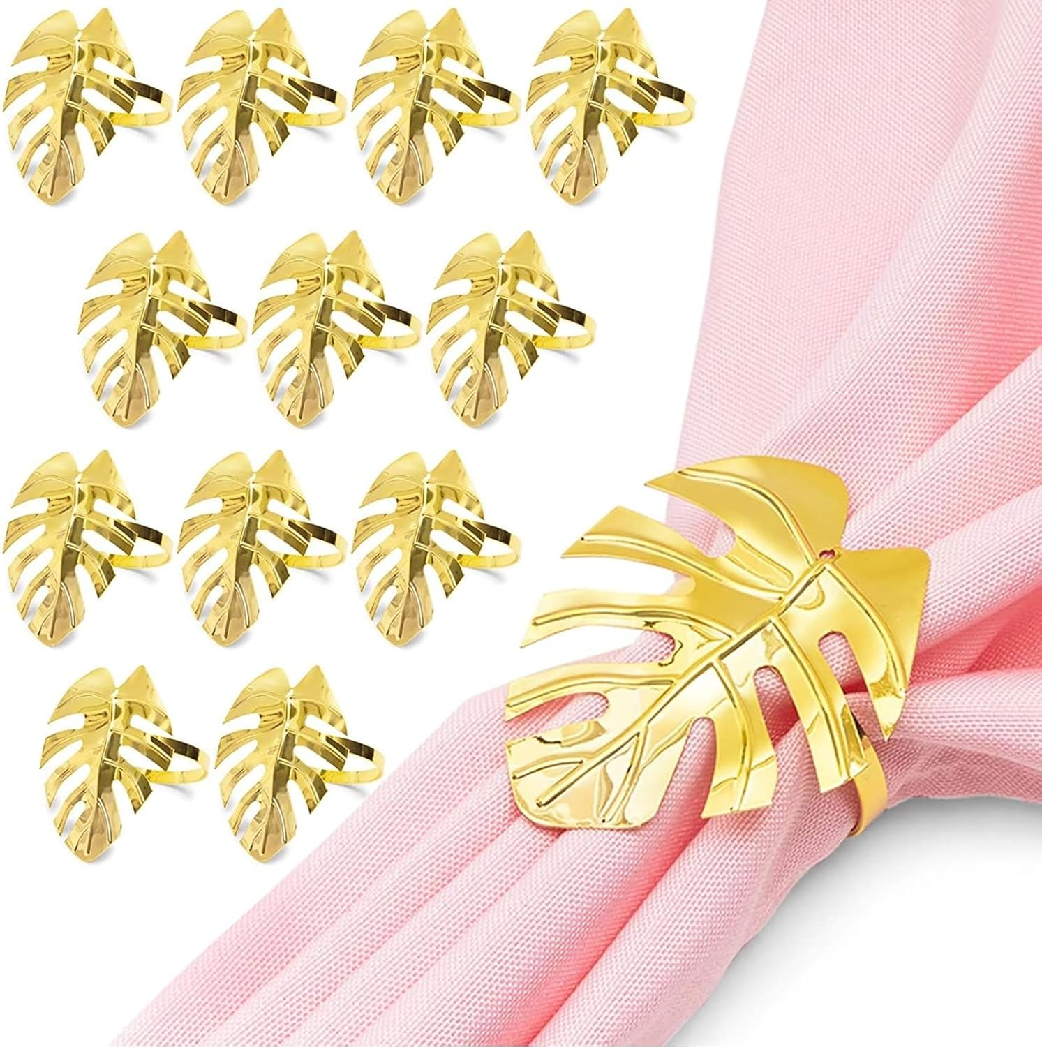 Juvale Tropical Gold Leaf Napkin Rings 12-Pack