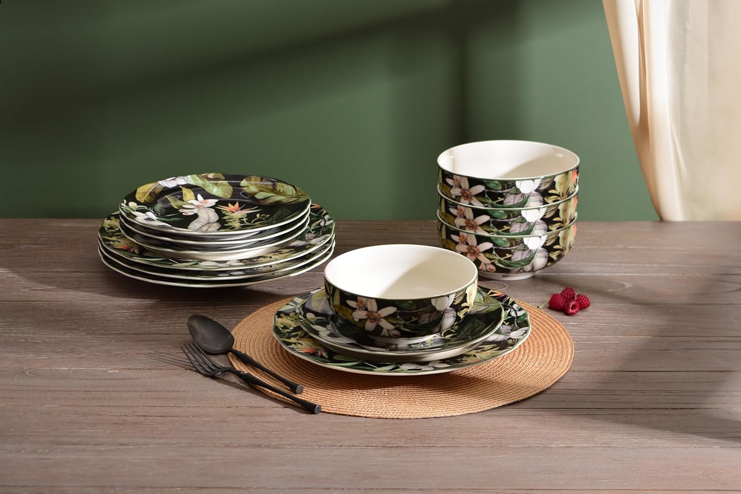222 Fifth Borneo Black 12-Piece Dinnerware Set