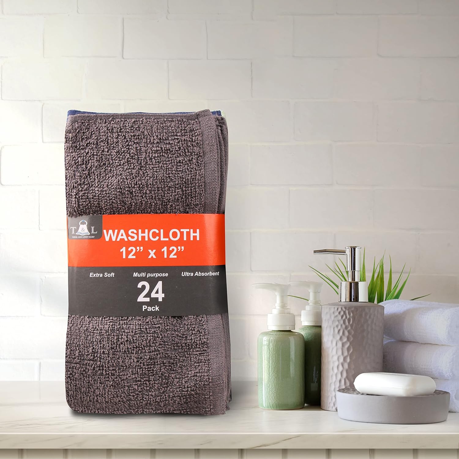T L Towel and Linen Mart 100 Cotton Wash Cloth Set 24 Pack