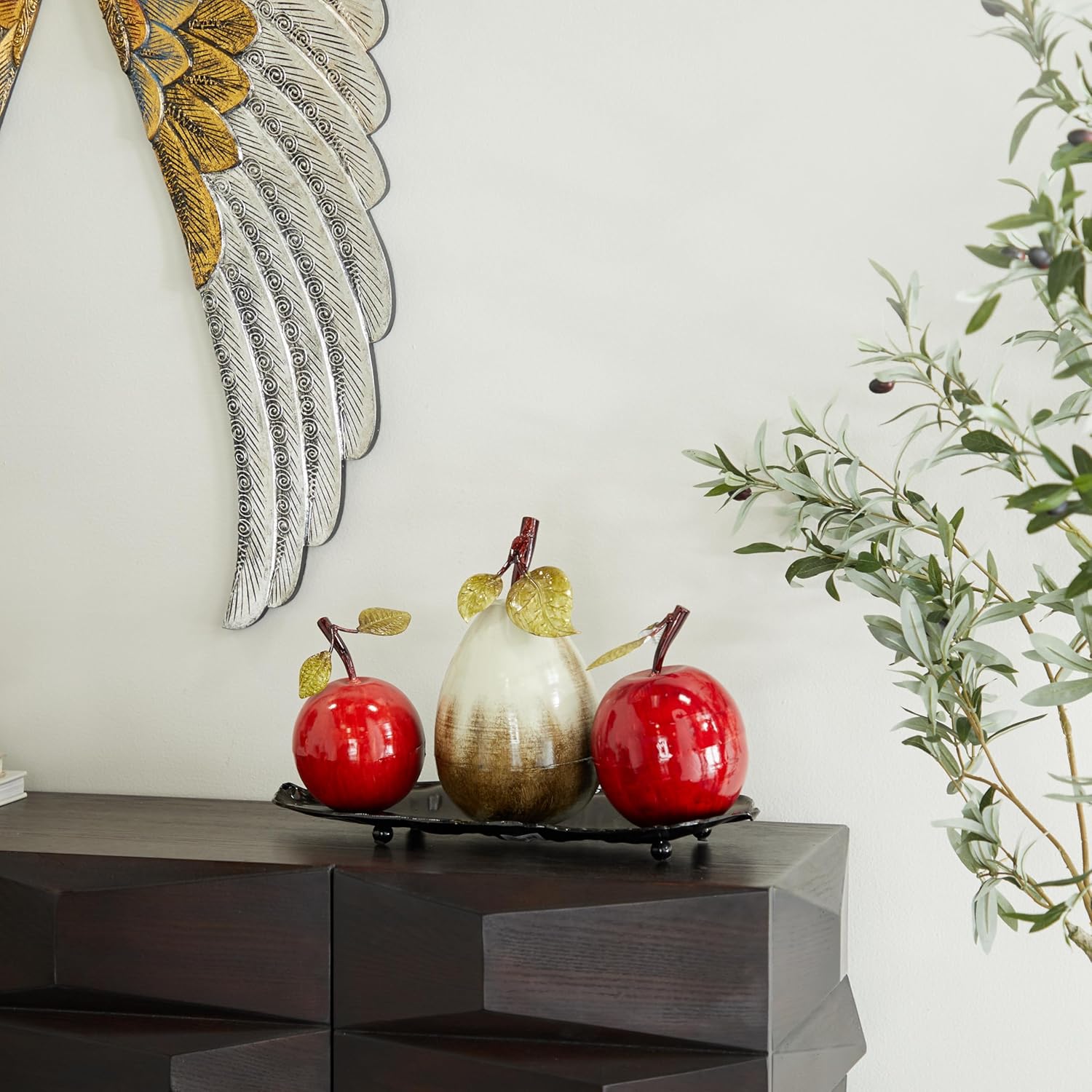 Deco 79 Red Metal Fruit Sculpture Decorative Platter