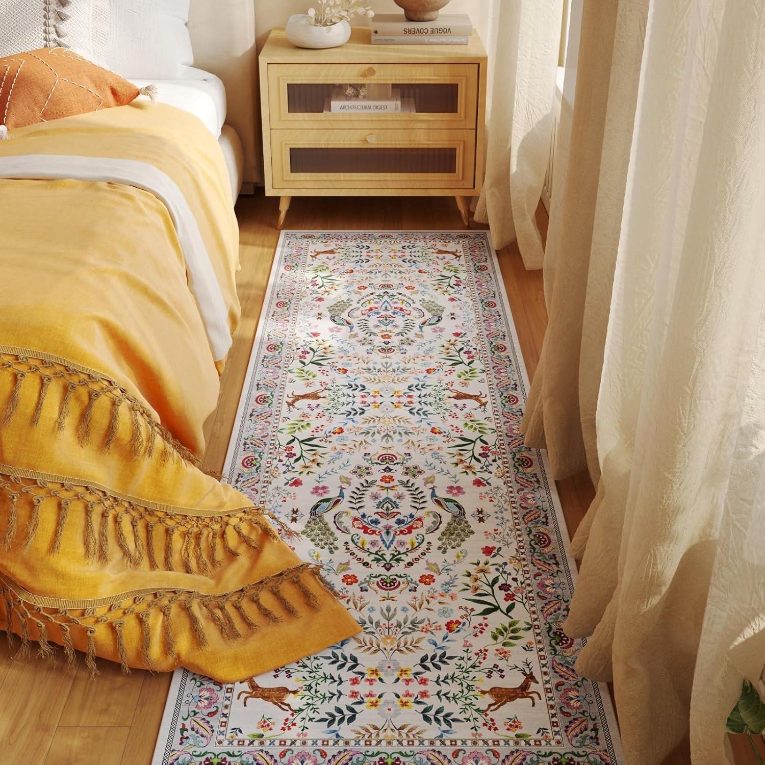 Rugcomf Floral Washable Kitchen Runner Rug 26x8