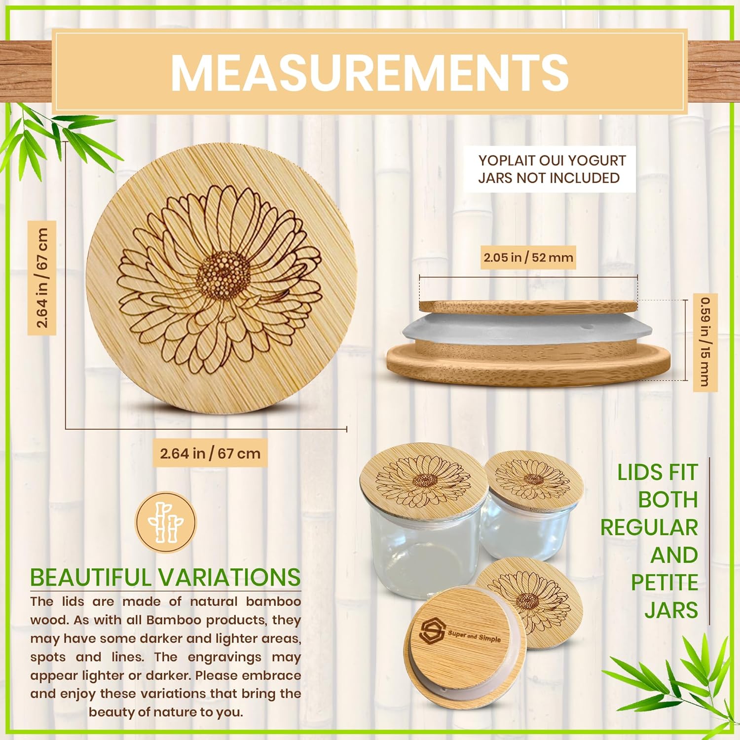 24 Reusable Bamboo Yogurt Jar Lids with Airtight Seal