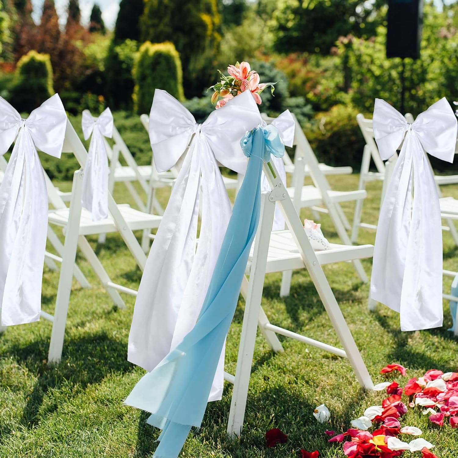 12 Pack White Wedding Pew Bows with Long Tails