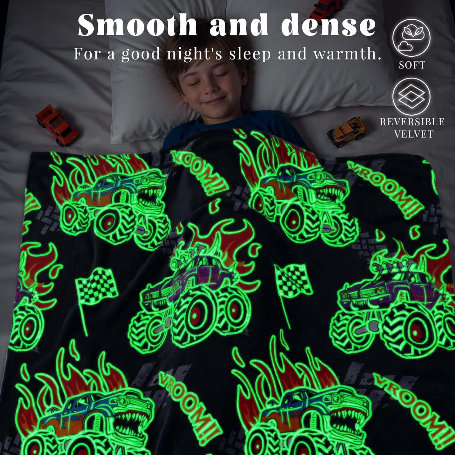 Glow In The Dark Truck Blanket for Boys 60x50