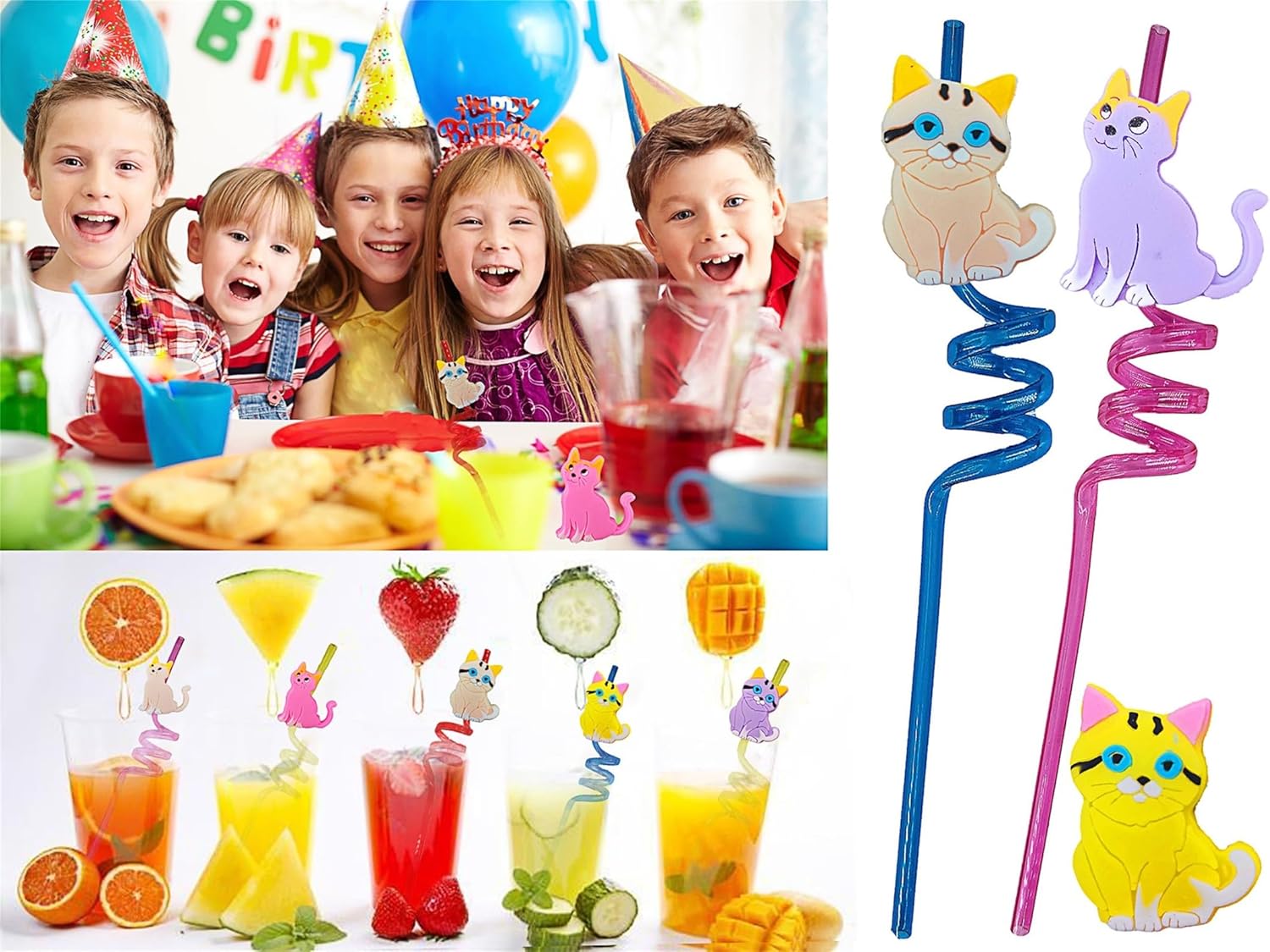24 Pack Cat Pattern Reusable Plastic Straws for Parties