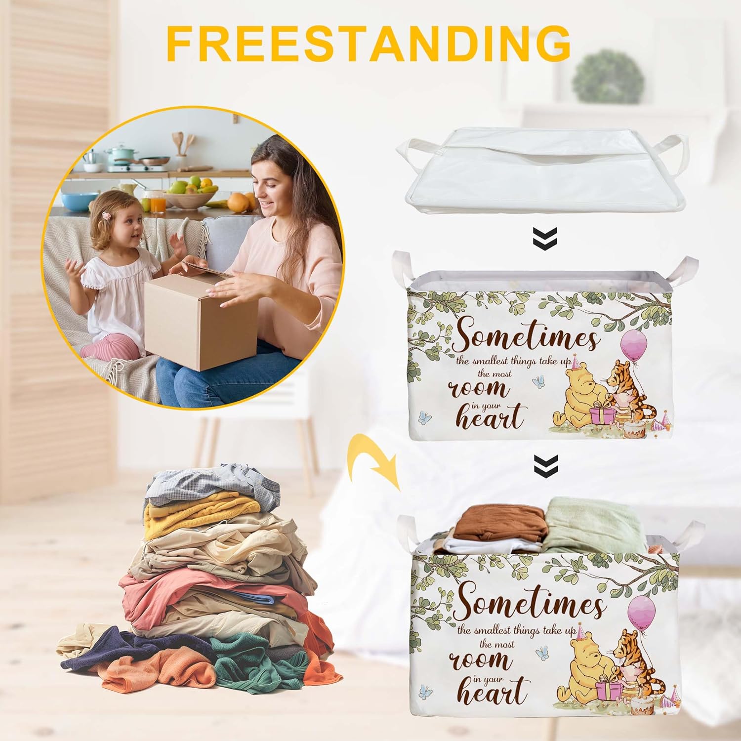 Winnie the Pooh Baby Storage Basket with Waterproof PE Coating
