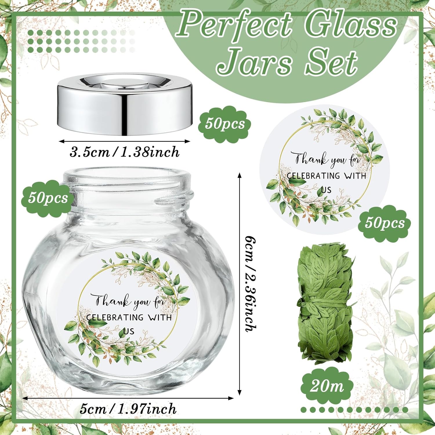 50 Pcs Mini Glass Jars with Lids and Labels