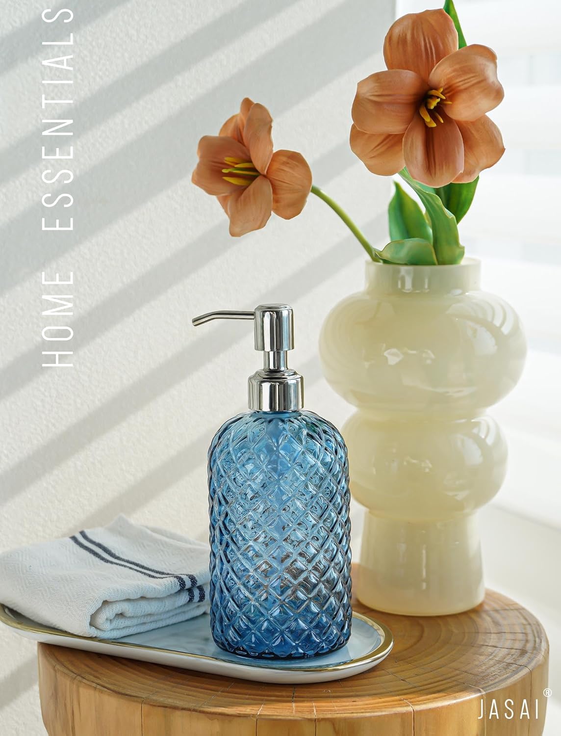 JASAI 18 Oz Gem Patterned Glass Soap Dispenser