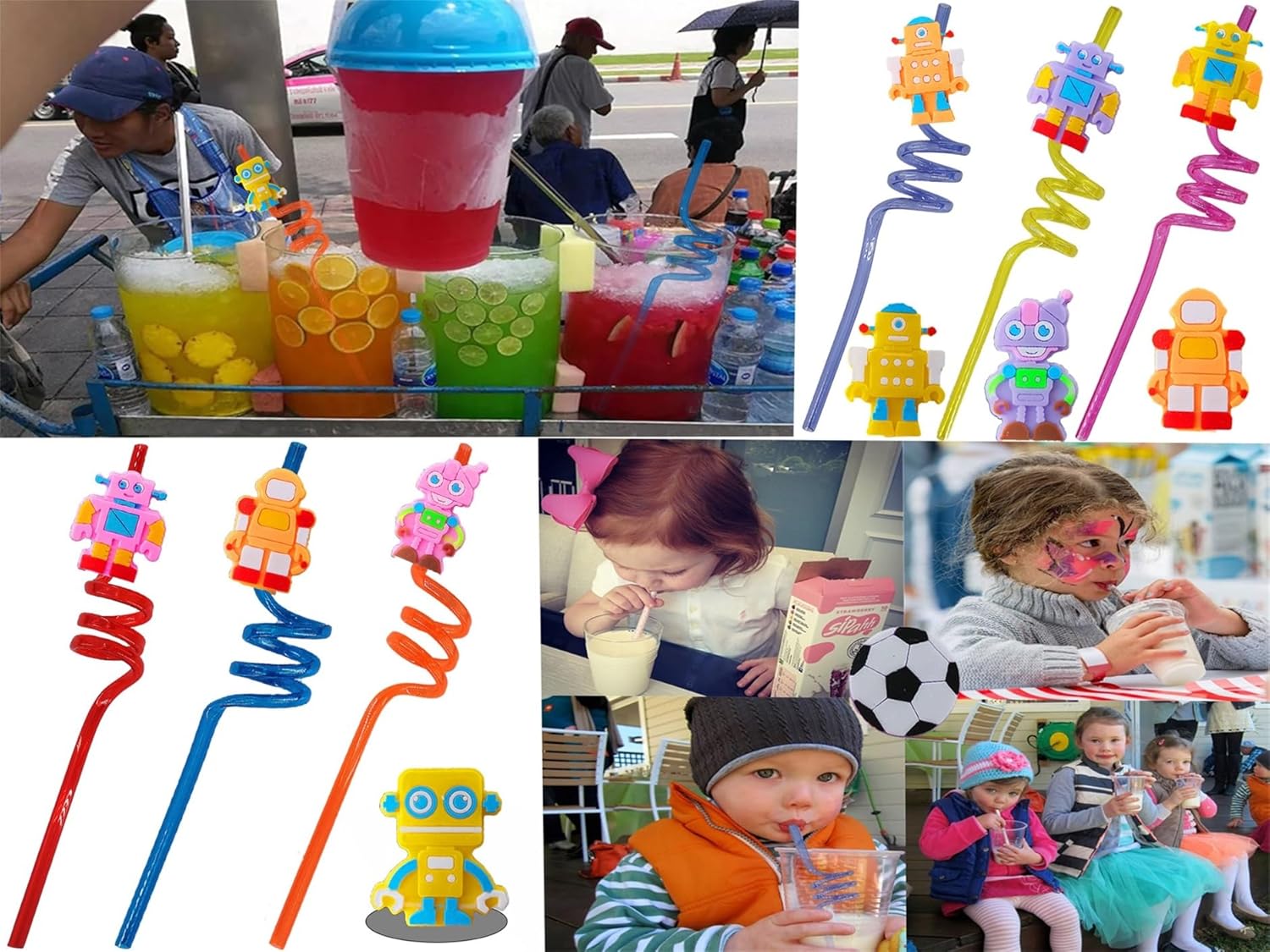 24 Packs Robot Themed Reusable Plastic Straws for Birthday Party Favors