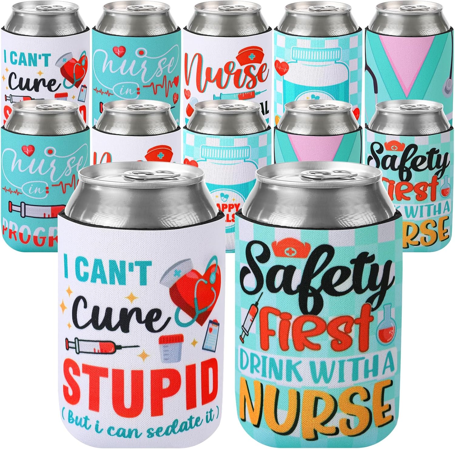 Nurses Week Coolers Bulk 12 Packs 2025 Funny Nursing Day Can Sleeves