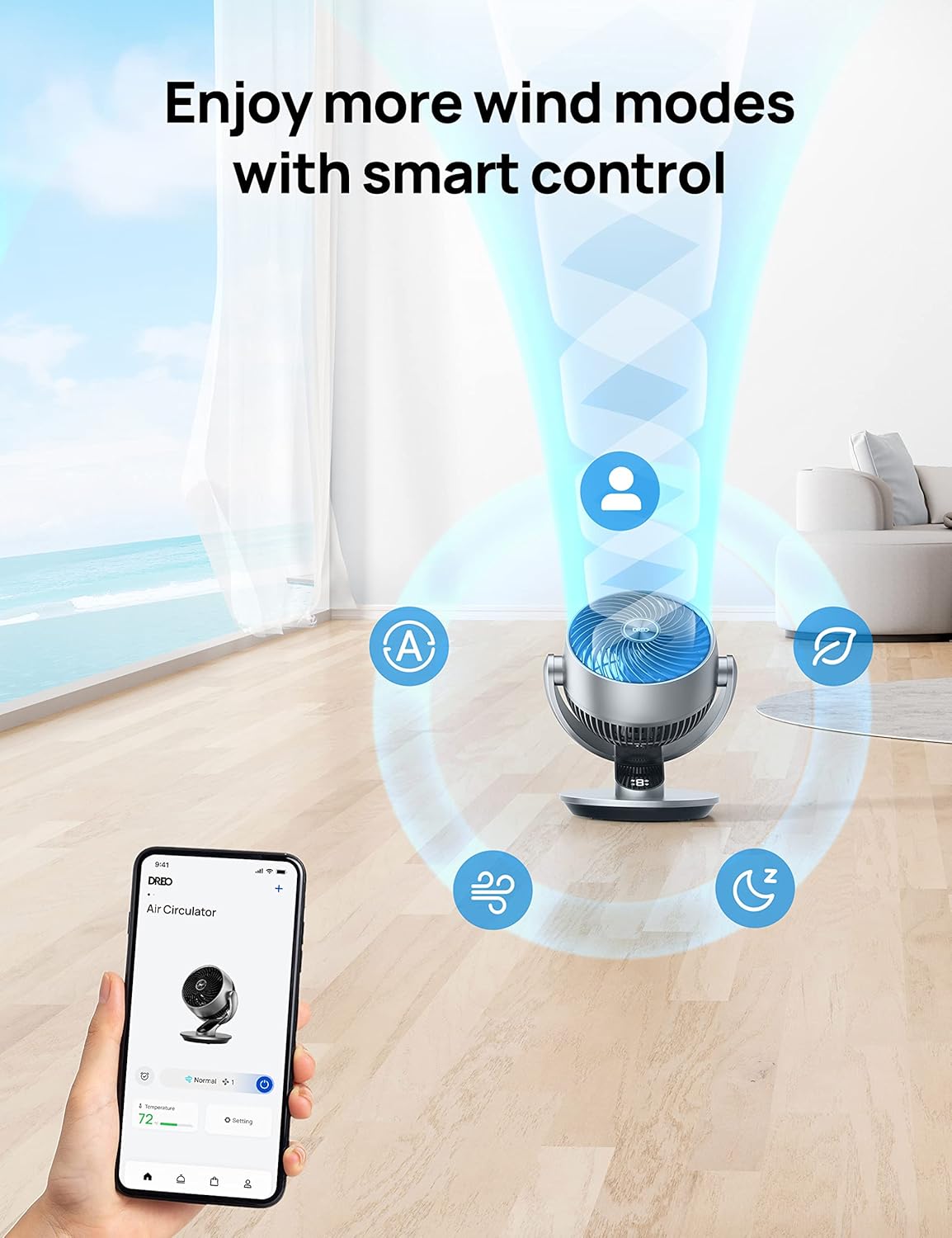 Dreo Smart Fan for Bedroom with Remote and Voice Control