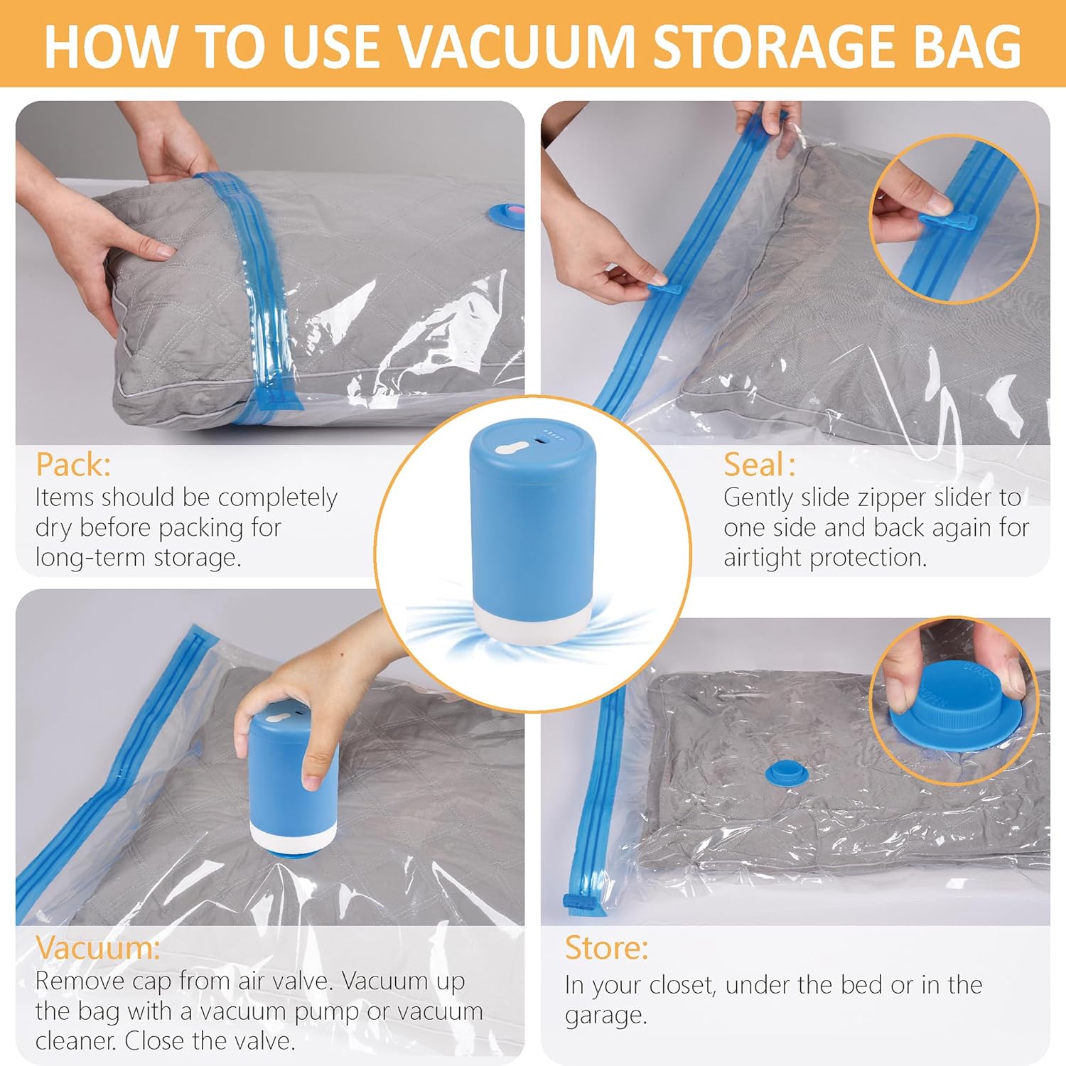 Cozy Essential Vacuum Storage Bags 22 Pack with Electric Pump