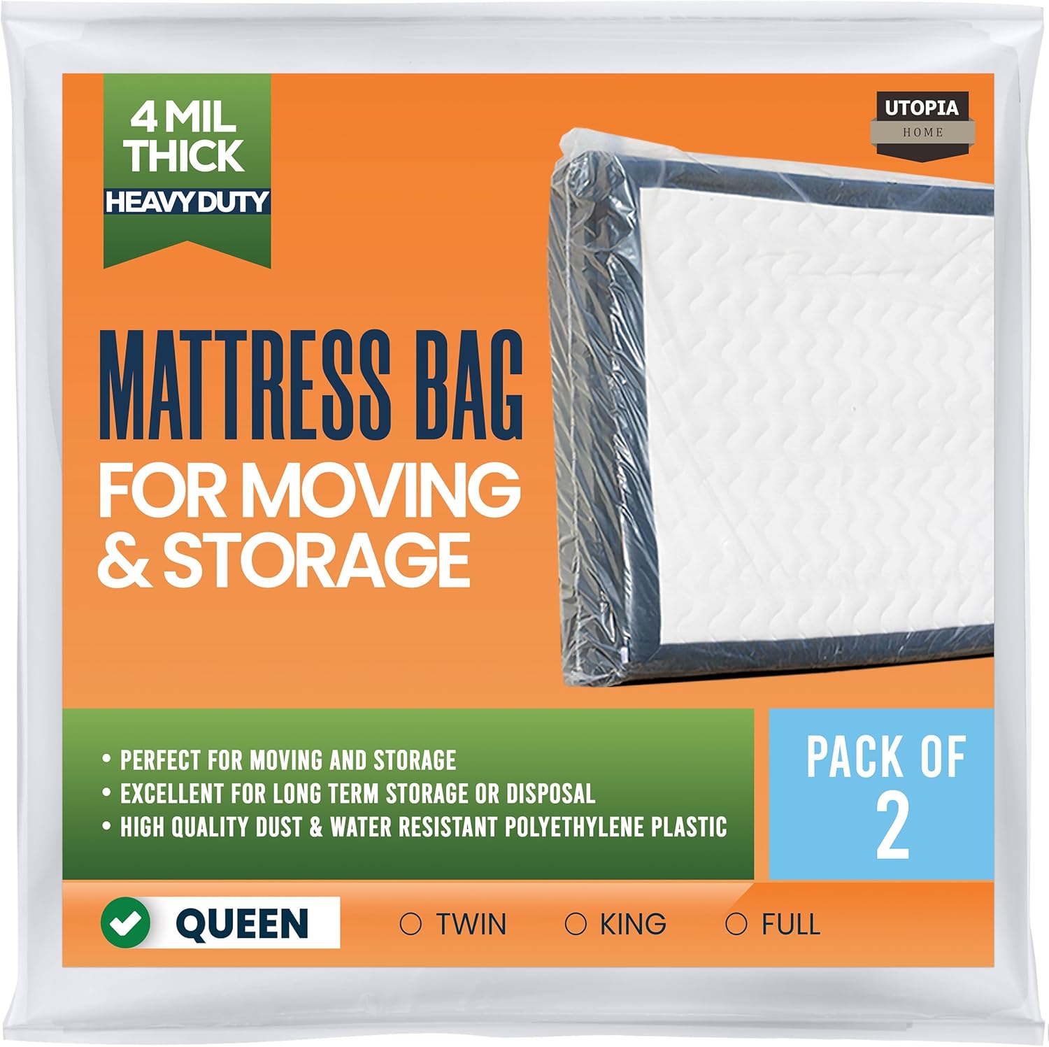 Utopia Home Queen Mattress Cover 2 Pack 4 Mil Plastic