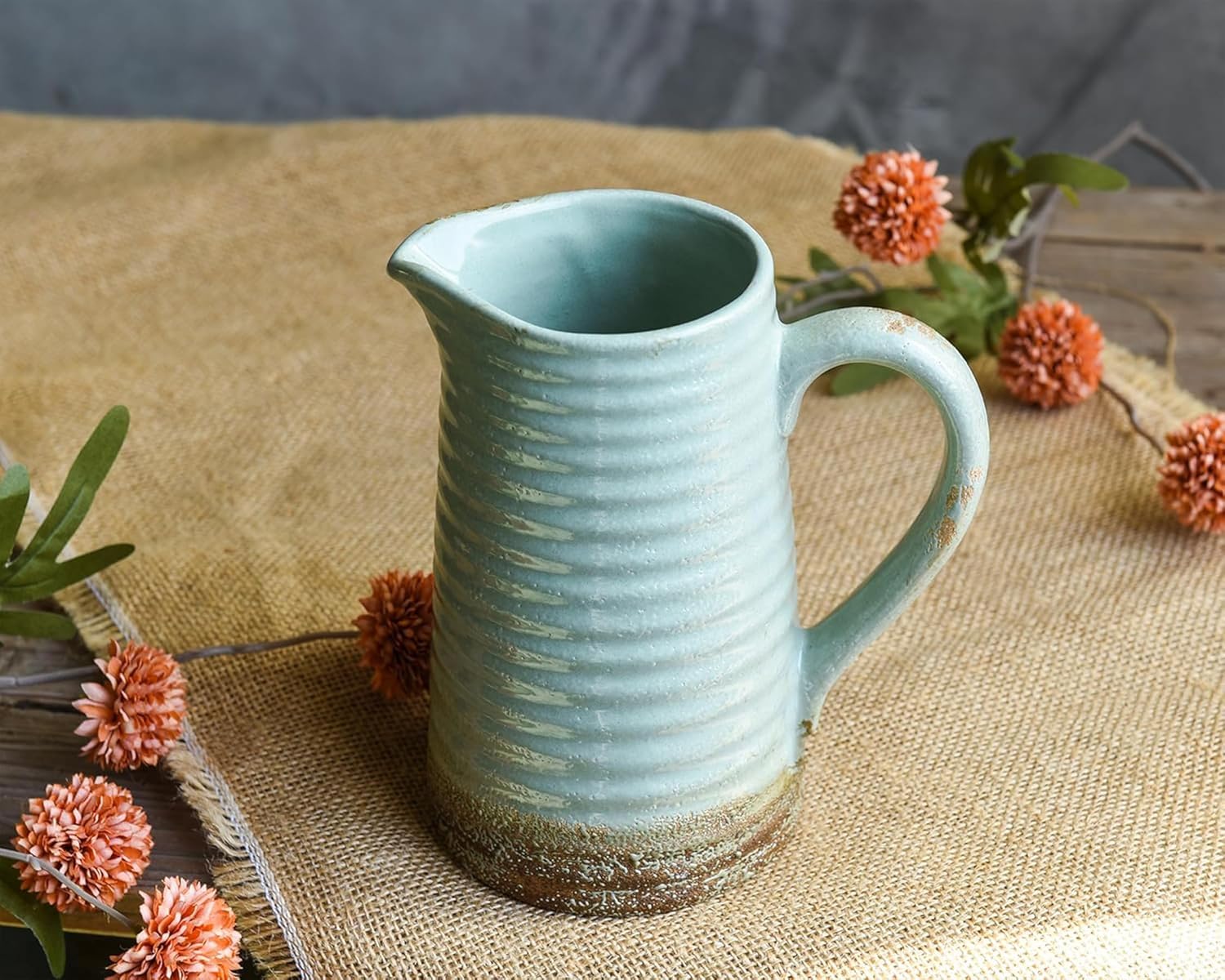Quoowiit Rustic Ceramic Vase with Handle Green