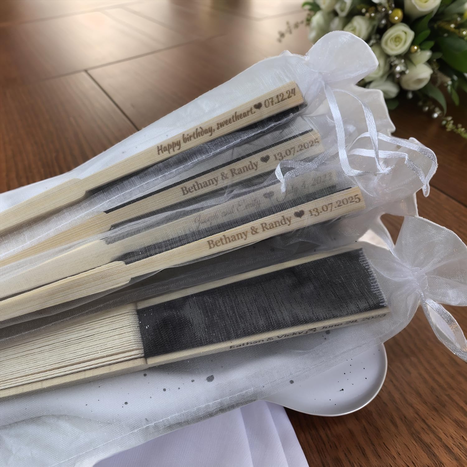 5Pcs Silk Folding Hand Fans Custom Wedding Gift Bridal Party Favors