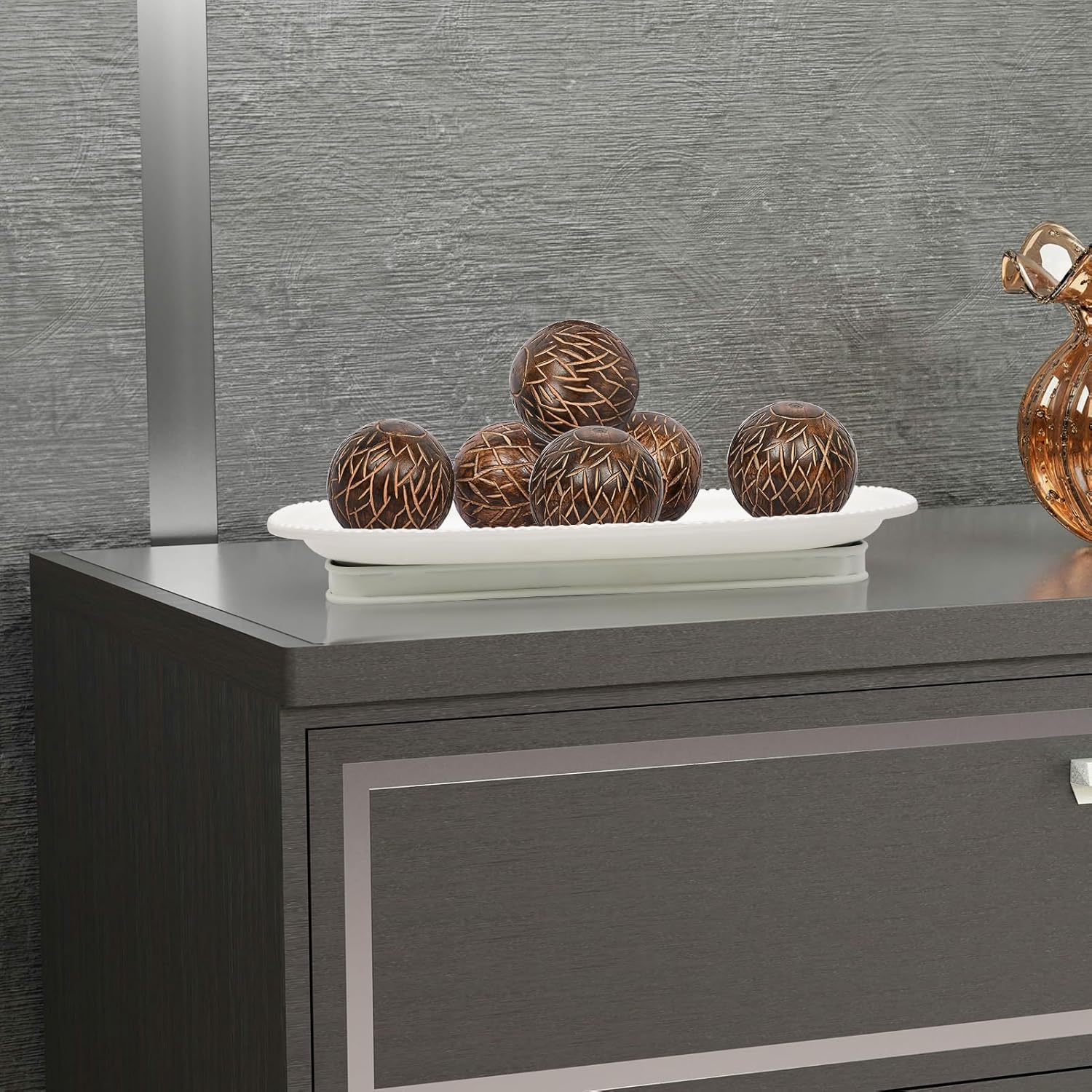 Wooden Decorative Bowl Tray with Iron Base