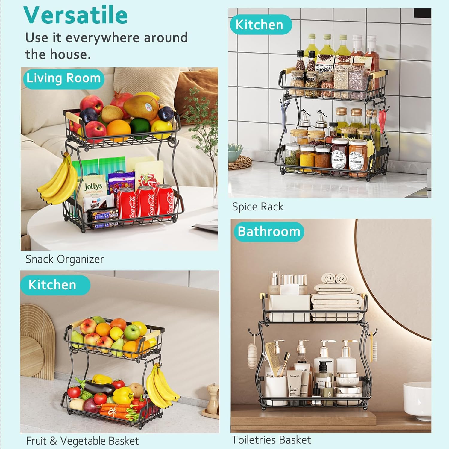 ANTOPY 2 Tier Fruit Basket with Banana Hangers