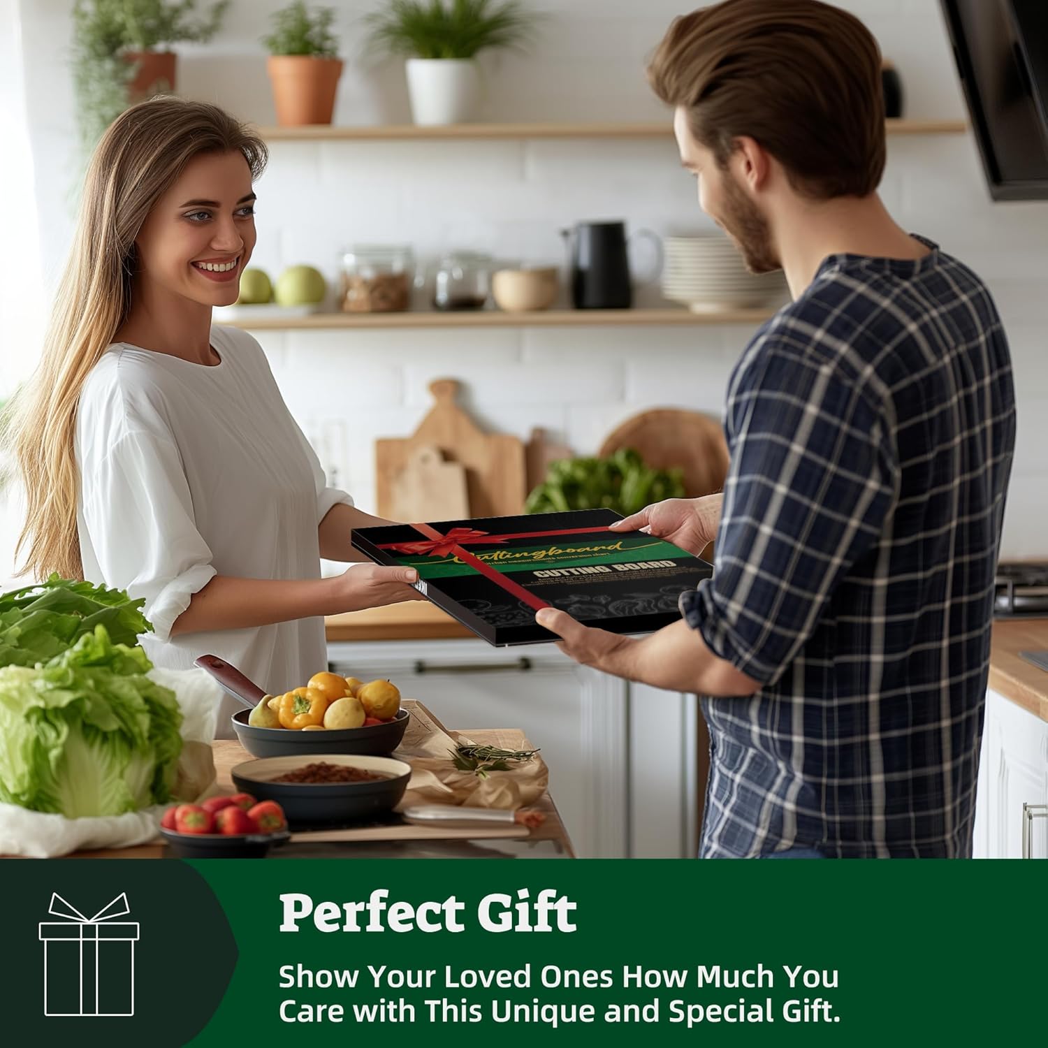 Happy Marriage Bamboo Cutting Board with Cookbook Stand