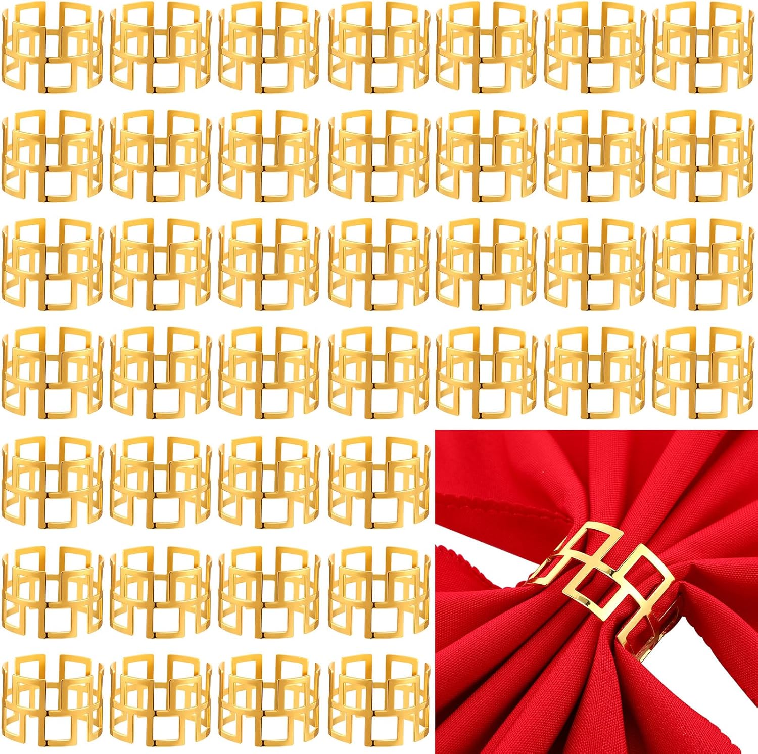 Sliner 50 Pcs Gold Napkin Rings for Parties and Events