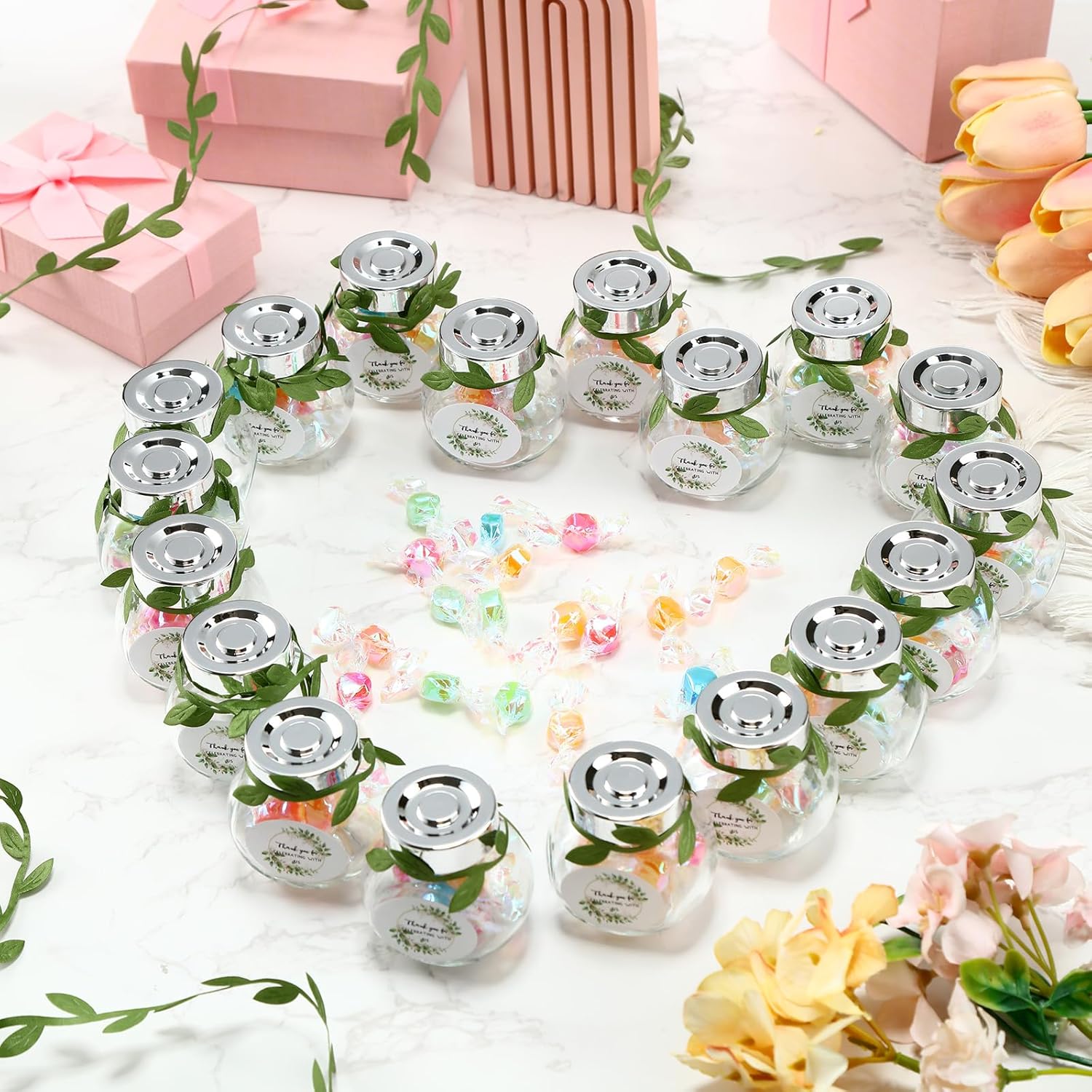 50 Pcs Mini Glass Jars with Lids and Labels