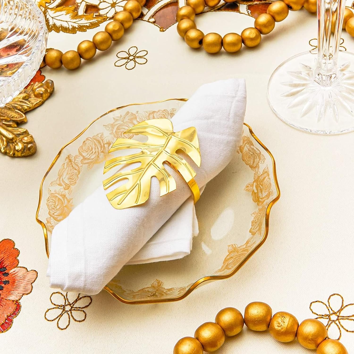 Juvale Tropical Gold Leaf Napkin Rings 12-Pack